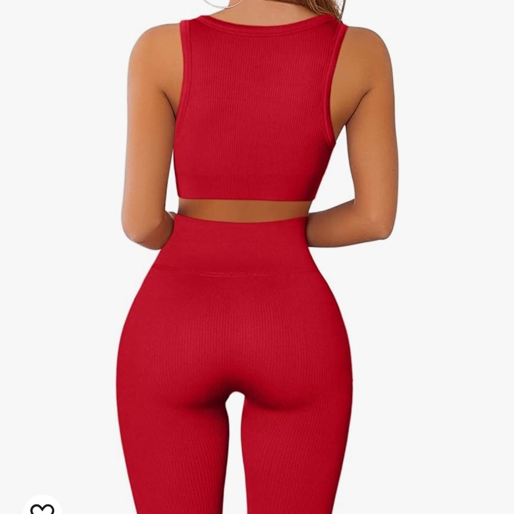 Red Ribbed Workout Set - Picture 2 of 4
